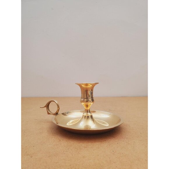 Vintage Brass Candle Holder - Brass Candlestick Holder - Brass Chamberstick - - Picture 6 of 10